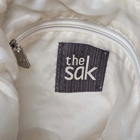 The Sak Shoulder Bag Light Beige/Off White Crochet Knit Zip Top Closure Vtg - Picture 7 of 7